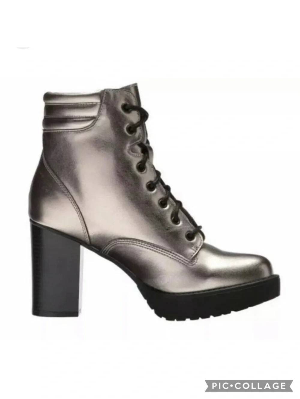 Madden Girl Joltz Pewter Paris Metallic Chelsea Combat Boot Almond Toe 9